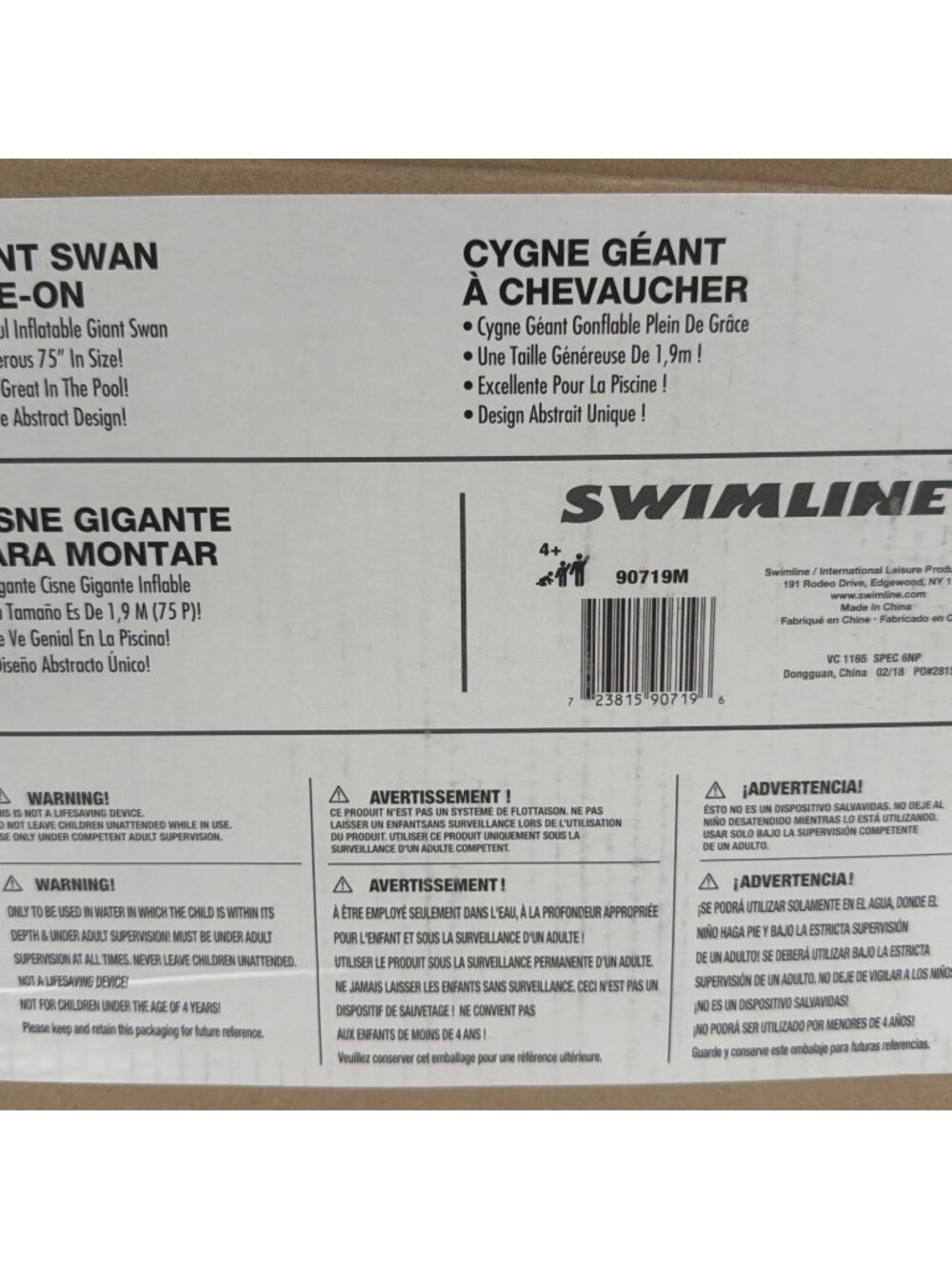 Giant Inflatable Swan Ride-On Pool Float 75" Abstract Design By Swimline - Picture 2 of 4